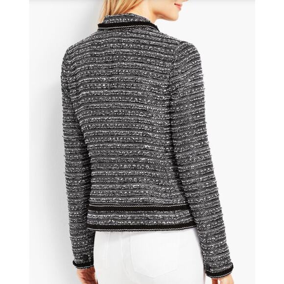 TALBOTS Black White Fringe-Trim Tweed Jacket Blazer Size 4P - Picture 4 of 12